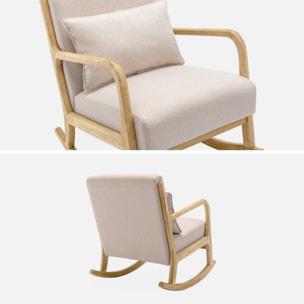 Fauteuil à bascule design en bois et tissu. 1 place. rocking chair scandinave. beige