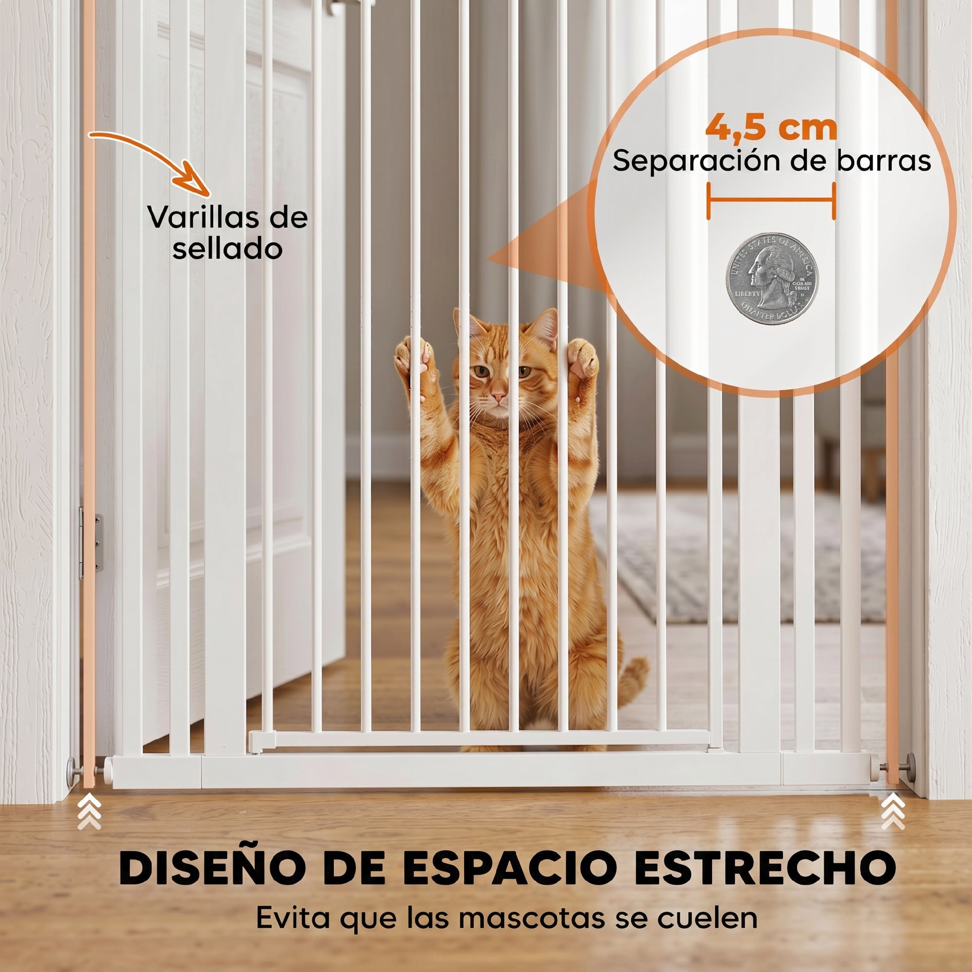 Barrera de Seguridad para Niños Perros y Gatos Extra Alta 160cm Extensible 76-105cm para Puertas Escaleras Valla para Perros Cierre Automático Montaje a Presión Abre 1 Mano 2 Extensiones Blanco