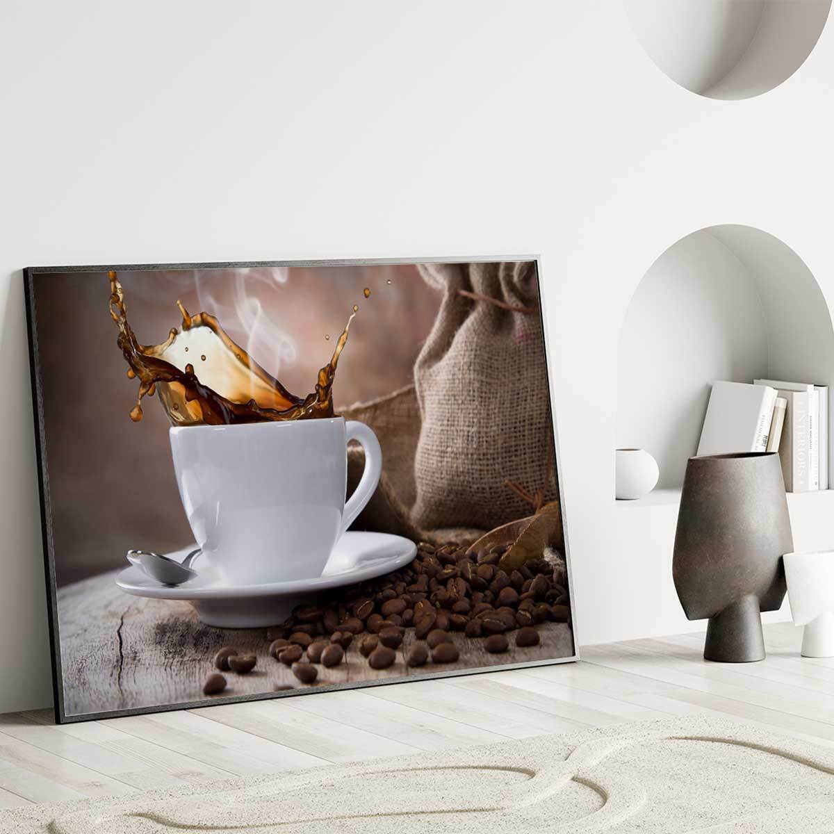 Affiche encadrée café éclaboussé Affiche + cadre en métal - Noir