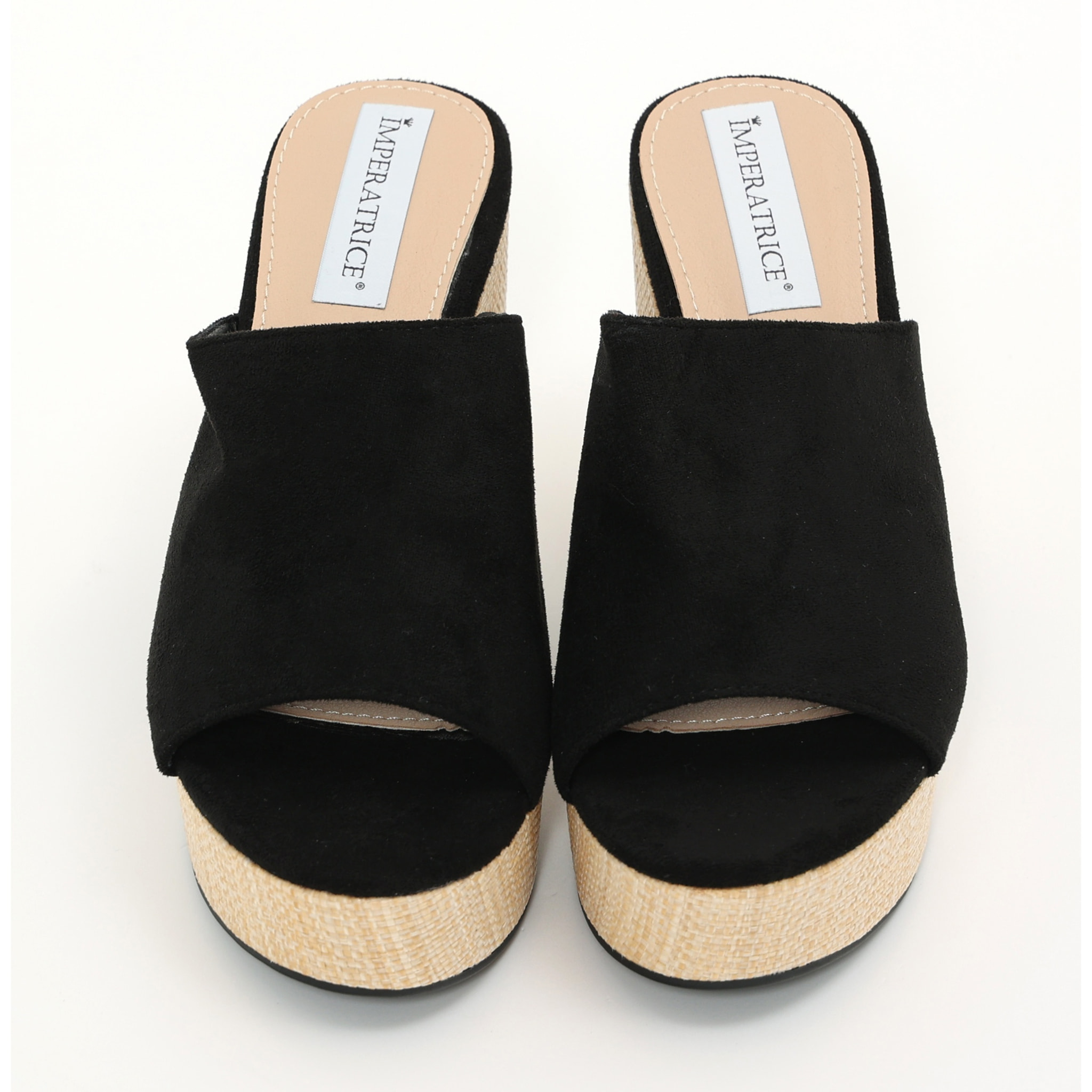 Sandali platform in simil camoscio con tacco in rafia