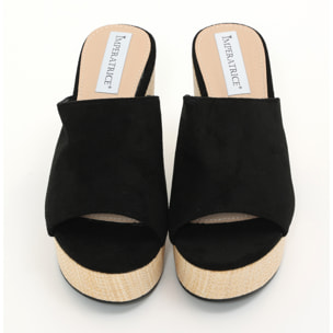 Sandali platform in simil camoscio con tacco in rafia