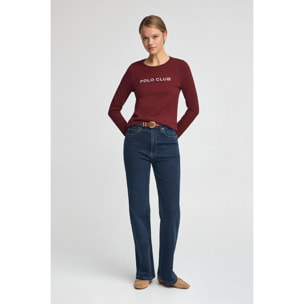 Camiseta granate de manga larga y logo bordado Established 2012 Polo Club