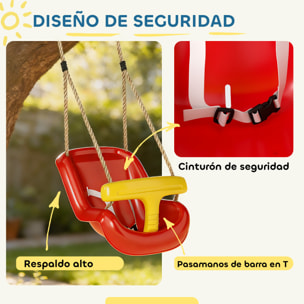 Columpio Infantil, Columpio para Niños, Cuerda Ajustable, con Respaldo Alto, Barandilla de Seguridad en T, para Interior, Exterior, Rojo