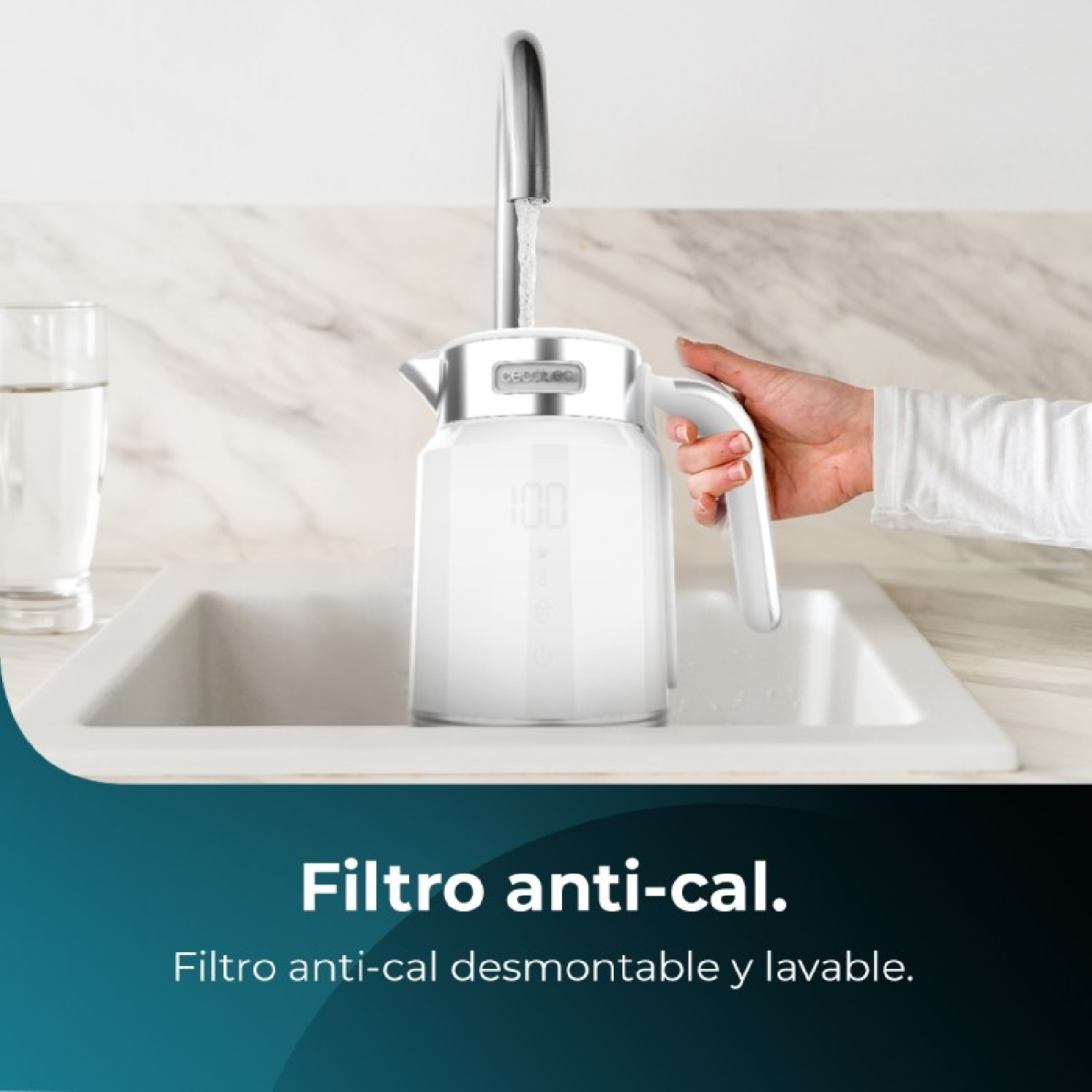 Hervidor De Agua de 1,7L Eléctrico ThermoSense 600 Touch White. 2200W, Libre De