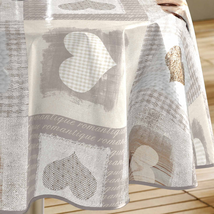 Nappe Ronde en PVC 'Coeurs' - Naturel