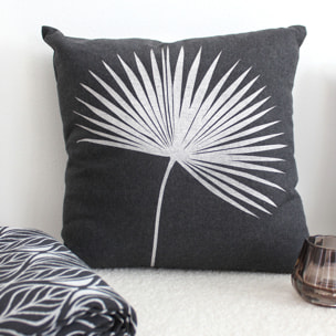 Coussin carré feuille de palmier - Gris Foncé