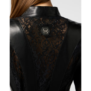 PHILIPP PLEIN Fitted Biker Jacket with Lace Inserts