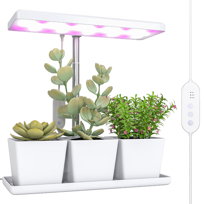 Lámpara de Planta Interior, 30 LED, Luz de Crecimiento de Espectro Completo, Ajustable en Altura con Temporizador Automático 8/12/16/24H, 5 de Brillo y 3 Cajas para Invernadero, Jardín