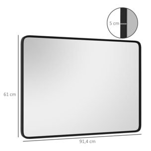 Miroir rectangulaire mural 91,4 x 61 cm cadre en aluminium style minimaliste décoration noir