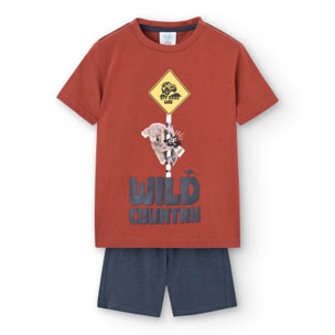 Conjunto niÃ±o estampado, mangas cortas, naranja