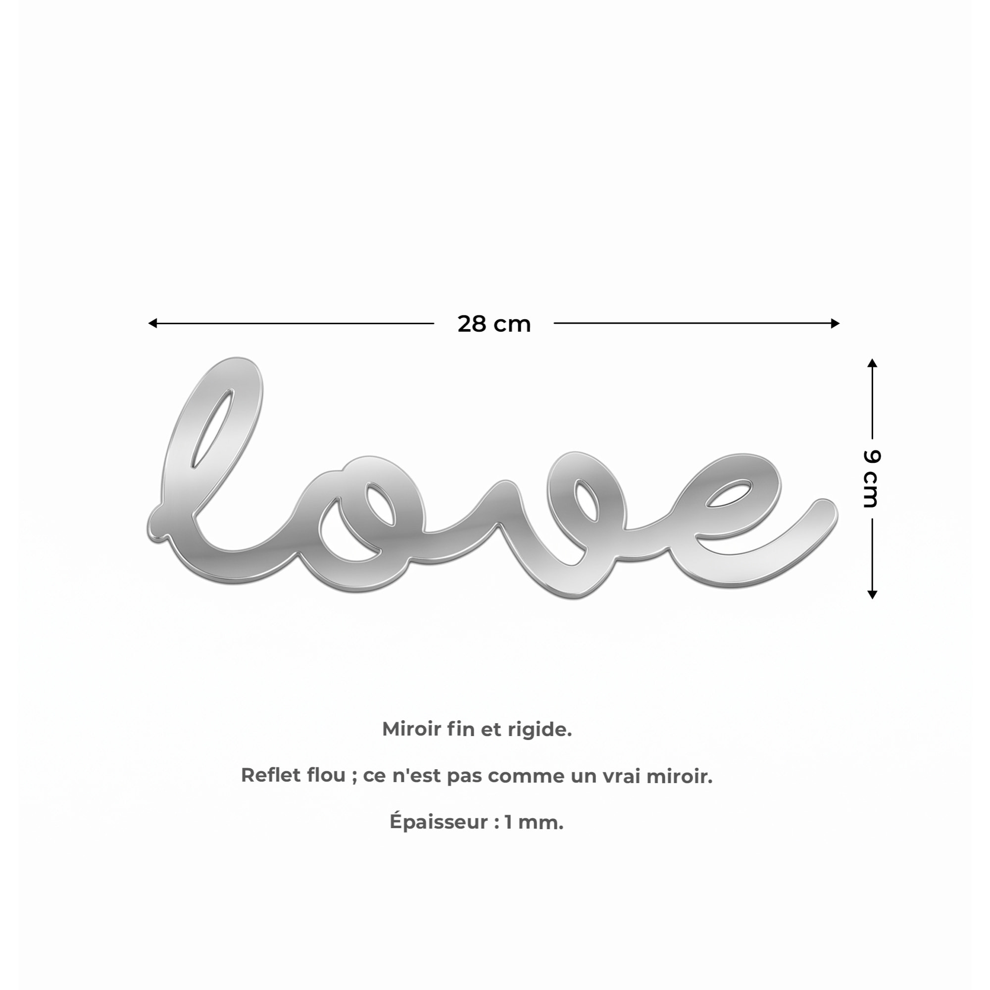 Sticker effet mirroir Love 30 x 10 cm