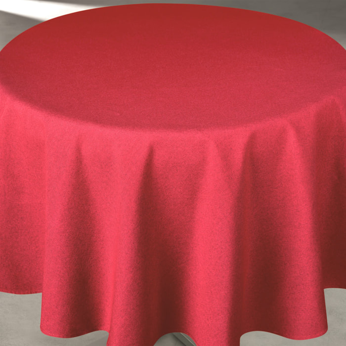 Nappe déperlante anti-taches  - Effet lin pour table ronde - Rouge