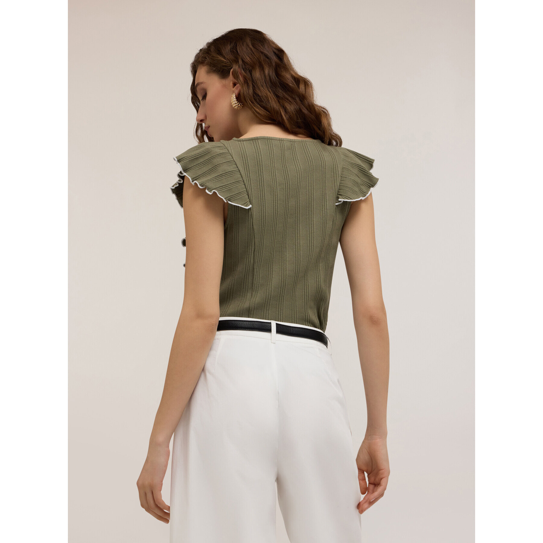 Motivi - Maglia a coste con rouches - Verde militare