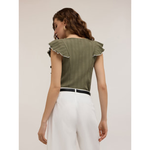 Motivi - Maglia a coste con rouches - Verde militare