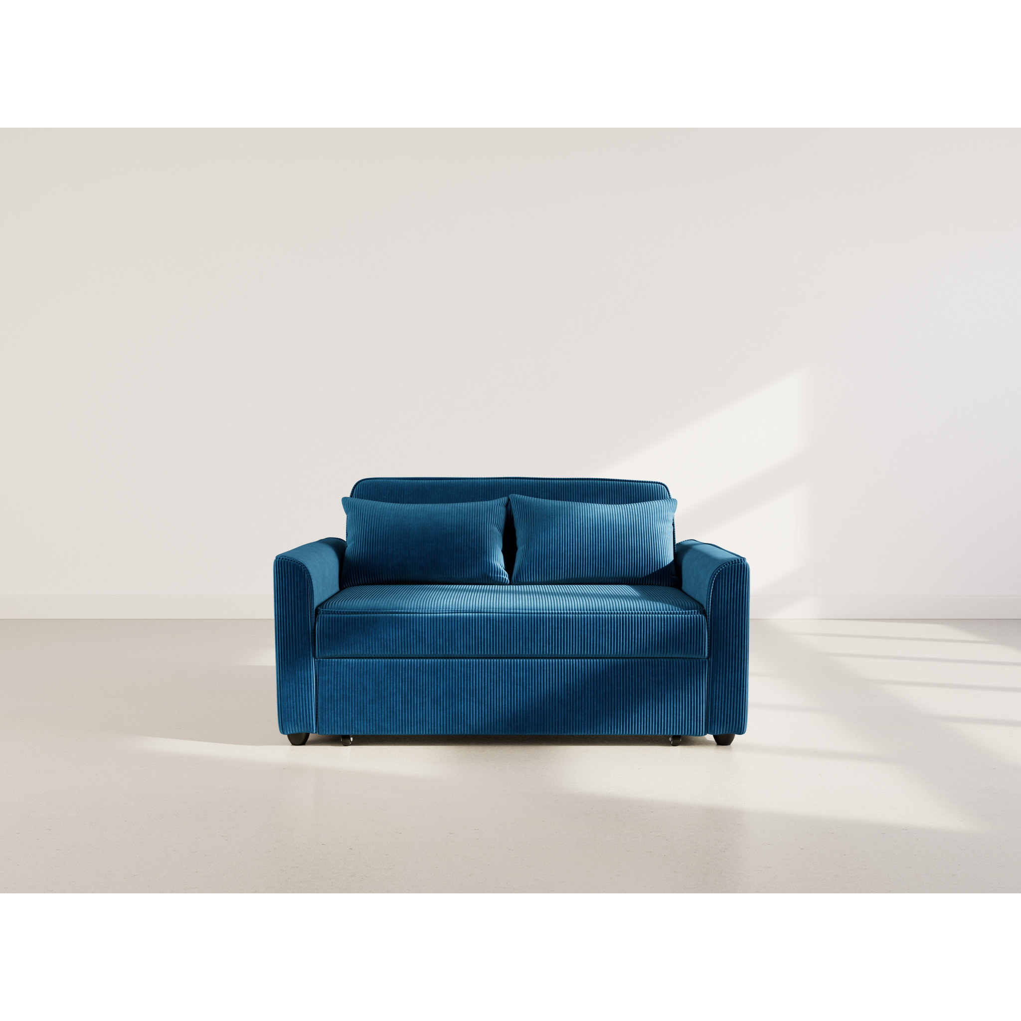 Ernest - Canapé droit 2 places convertible en velours côtelé - Bleu