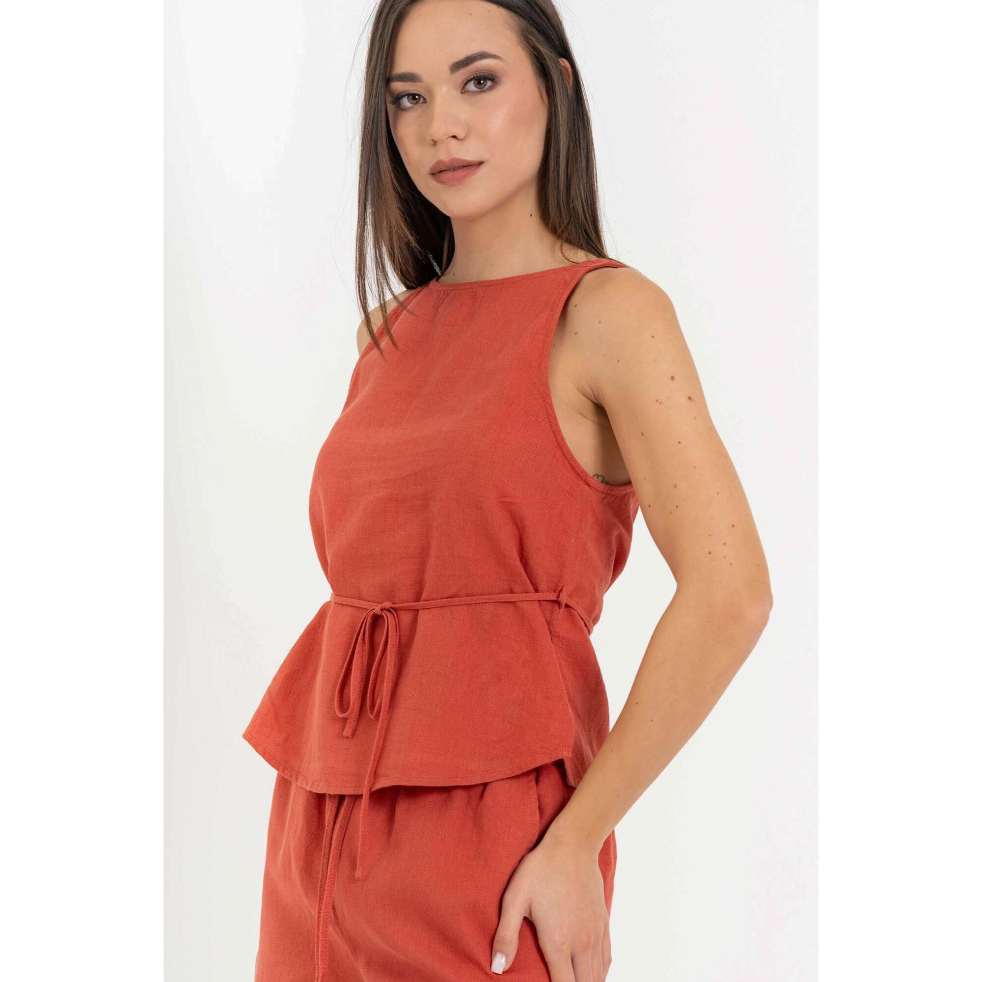 Kocca - Top smanicato da donna in lino, cotone e ramiè con cintura Donna