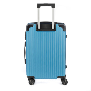 DAM Set di 3 valigie Trolley, in materiale leggero ABS ad alta resistenza con angoli rinforzati. Serratura numerica e 4 ruote doppie removibili e girevoli a 360°. 52x31x78 Cm. Colore: Blu Jeans