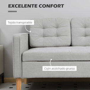 Sofá de 2 Plazas con Espacio de Almacenamiento, Sofá Moderno de Terciopelo con Patas de Madera, Respaldo Capitoné, para Salón, Dormitorio, Oficina, 117x62x78 cm, Gris Claro