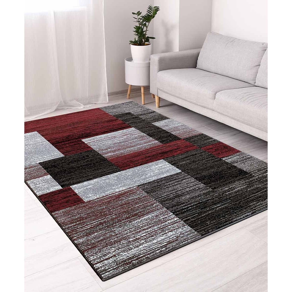 Tappeto Salotto Grigio Rosso