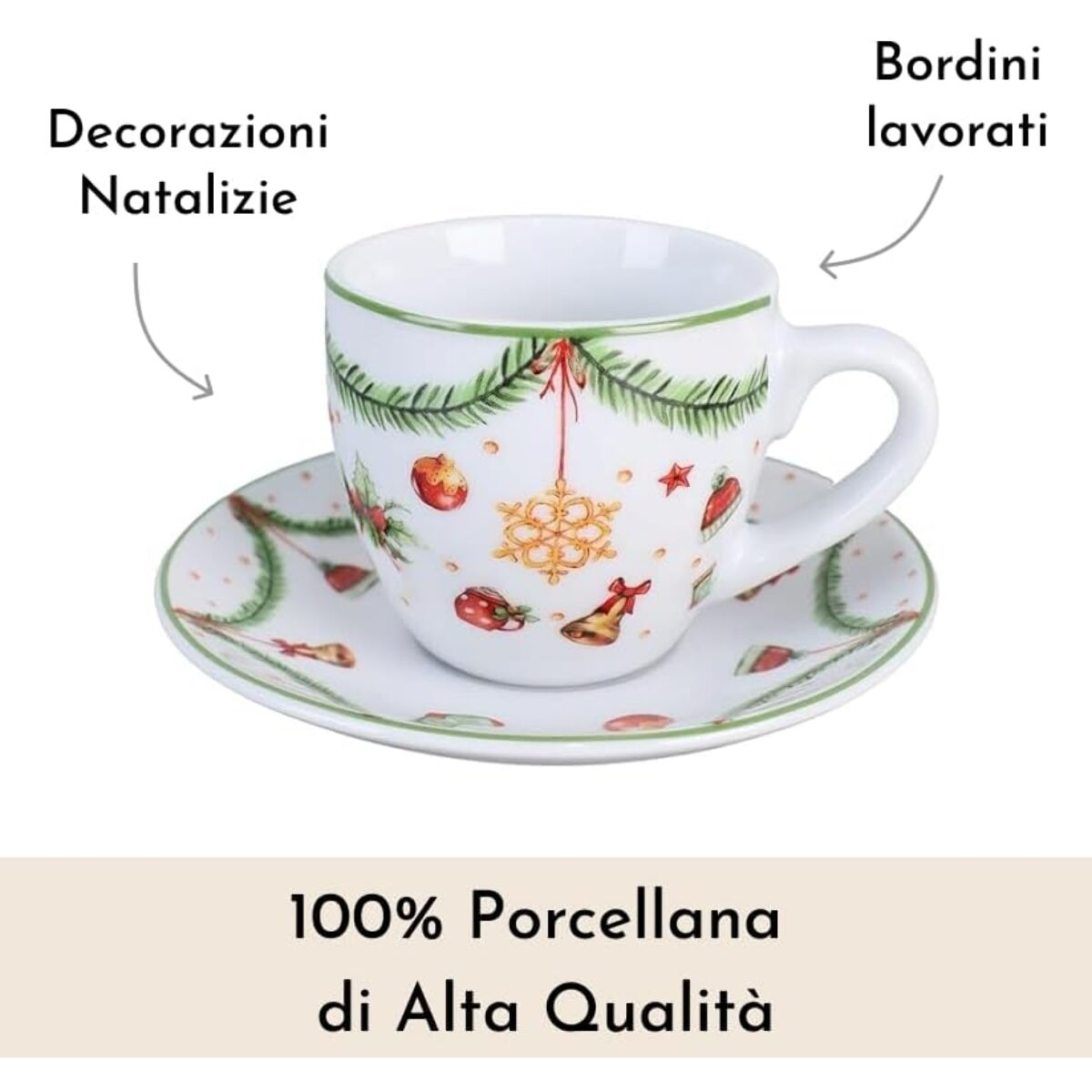 Set tazze Joy con piattini in porcellana
