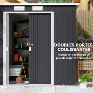 Abri de jardin - fondation incluse - cabanon 2 portes coulissantes - 213 x 130 x 172 cm - tôle acier anthracite