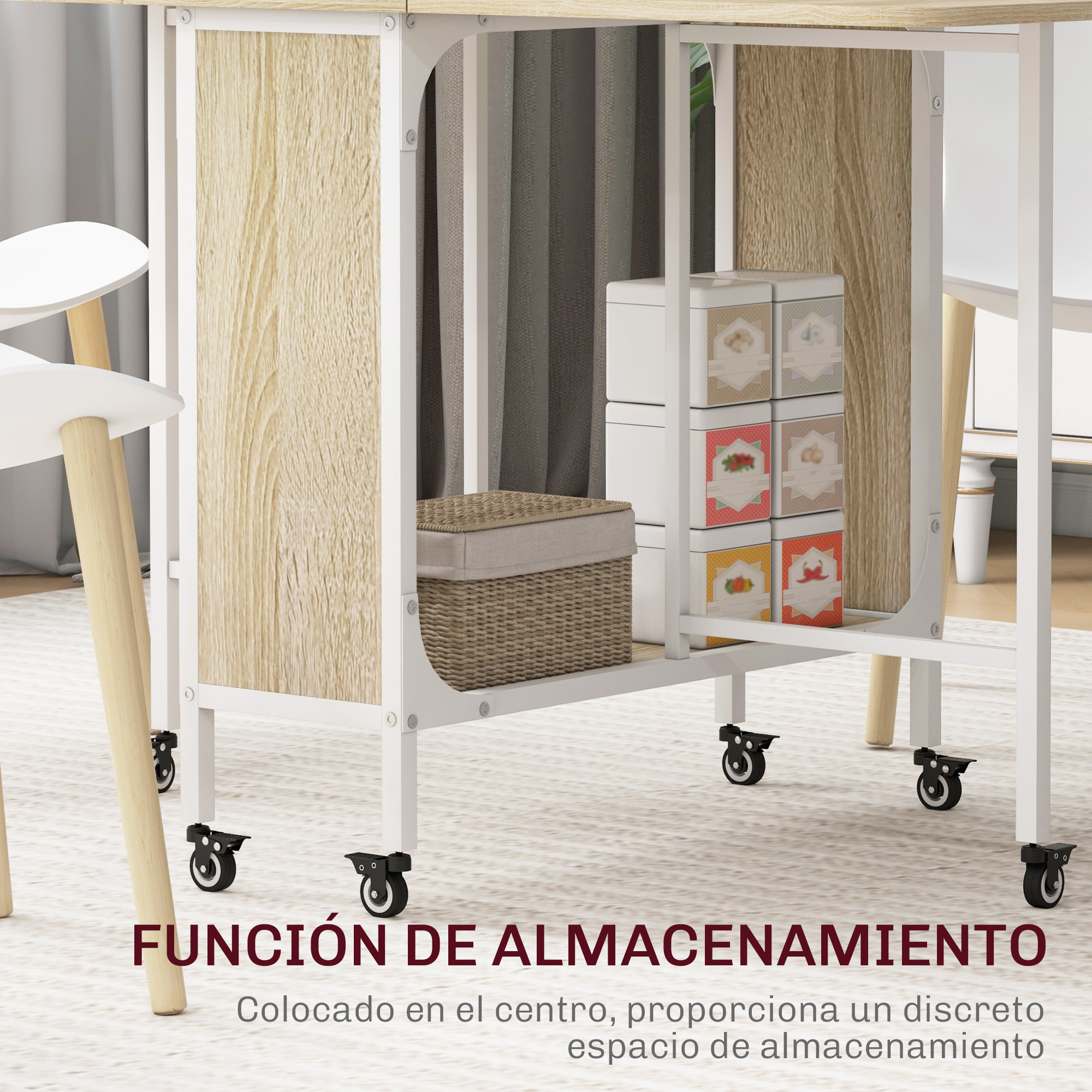 Mesa Plegable de Comedor Mesa de Cocina Plegable con Ruedas Alas Abatibles y Estante Mesa Plegable para Salón 130x80x74 cm Madera Natural