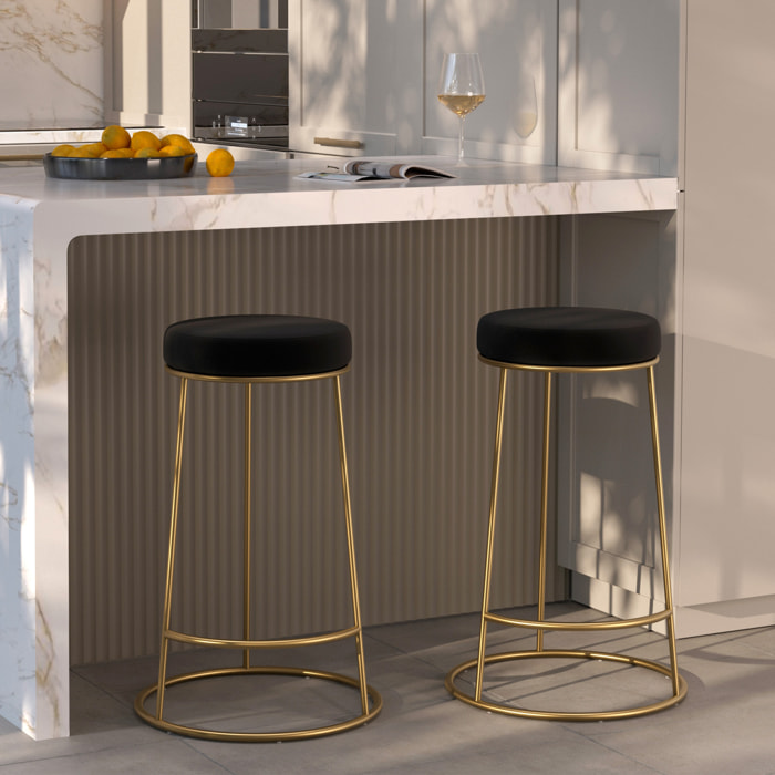 Lot de 2 tabourets pour îlot central 63 cm en velours noir - Kendal