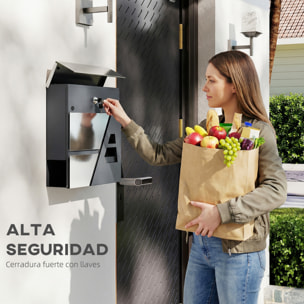 Buzón Exterior de Acero Inoxidable, 13 L, Buzón de Pared Correo con Cerradura y 2 Llaves, Cierre Silencioso, Tapa Antilluvia, Soporte para Periódicos, Moderno, Fácil de Instalar, Gris Oscuro