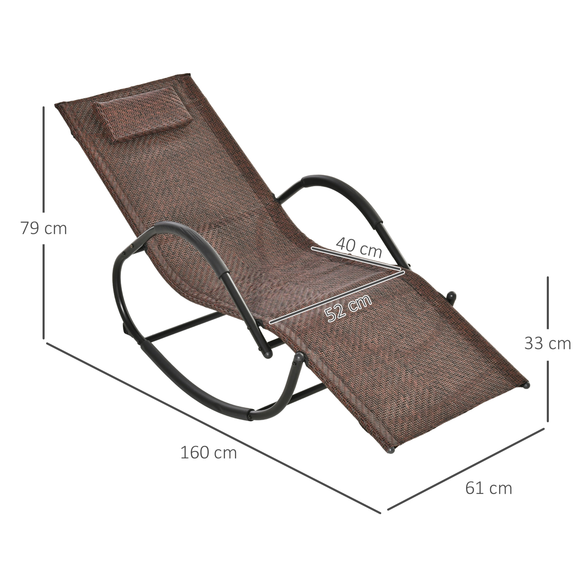 Tumbona Mecedora de Exterior con Reposabrazos y Reposacabezas 61x160x79cm Marrón