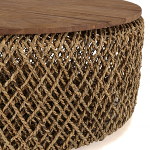 ALIDA - Table basse ronde 85x85cm en tissage de fibre de cocotier