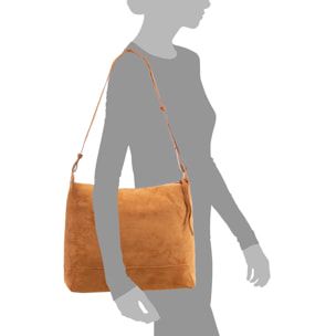 Atella bolso bandolera grande de piel auténtica gamuza.