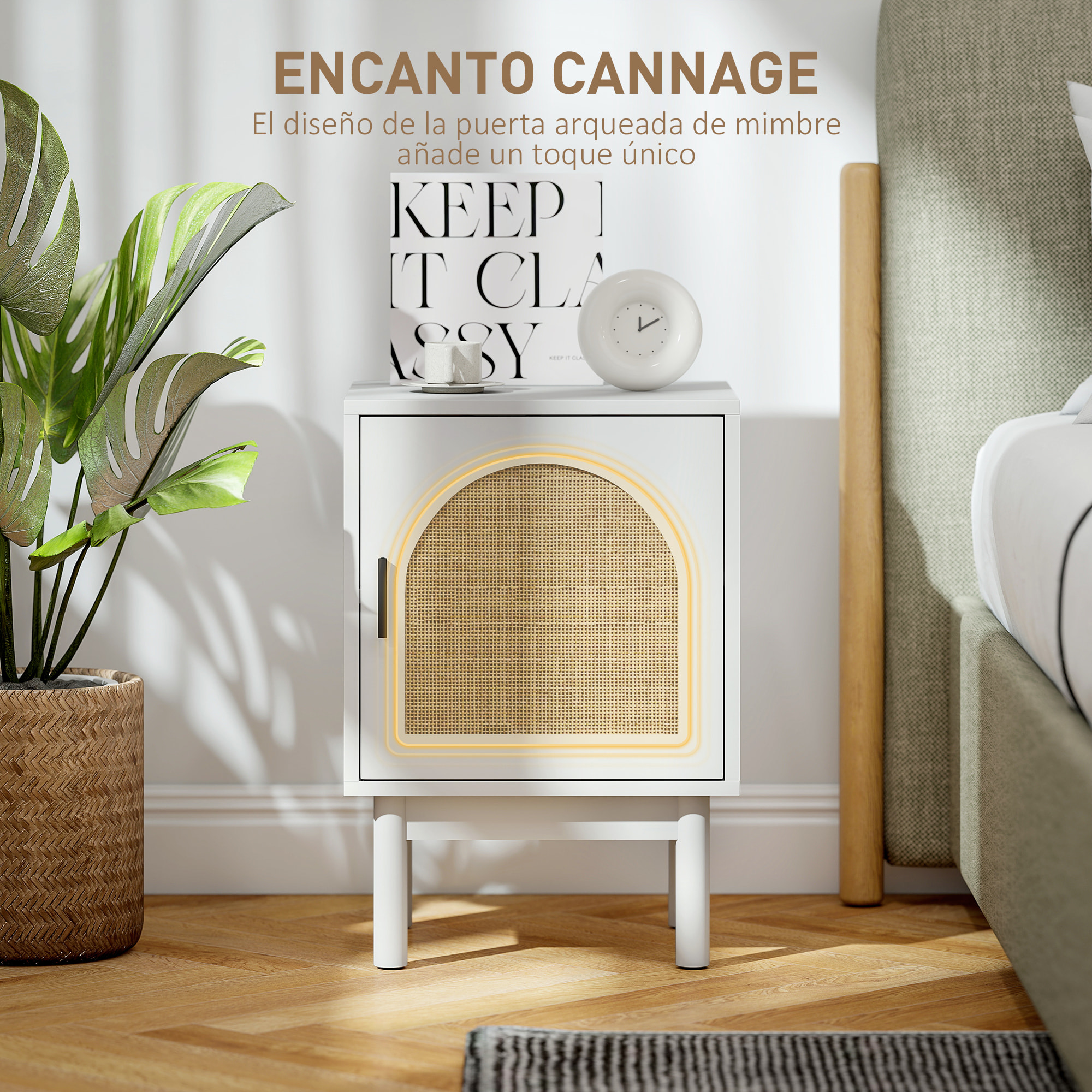 Mesita de Noche Moderna Mesilla de Noche Estrecha con 2 Compartimentos Abiertos Diseño en Forma de Arco Mesa Auxiliar para Salón Dormitorio 40x30x60 cm Crema