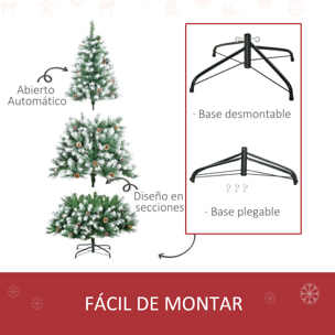 árbol de Navidad Artificial 180 cm con Nieve 800 Ramas 61 Piñas Hojas PVC Verde