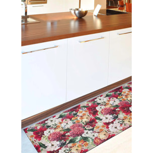 RICCI Alfombra vinílica de cocina dibujos con flores en rojo, varias medidas disponibles.