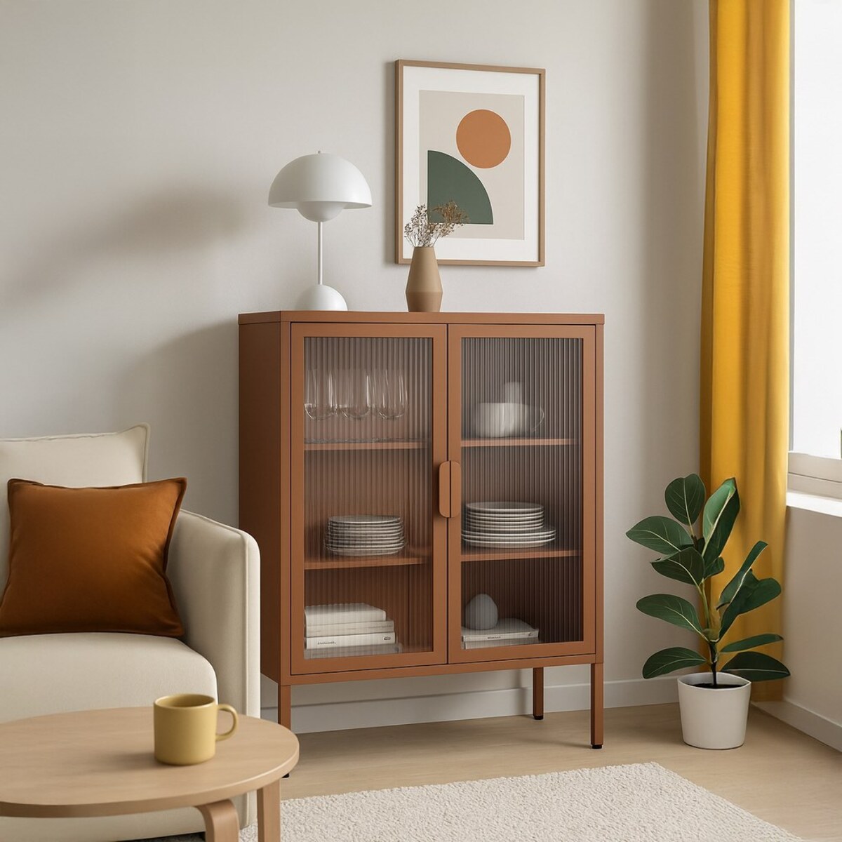 Vetrina in metallo 2 ante con ripiani 80x38x100h cm mattone - Pop