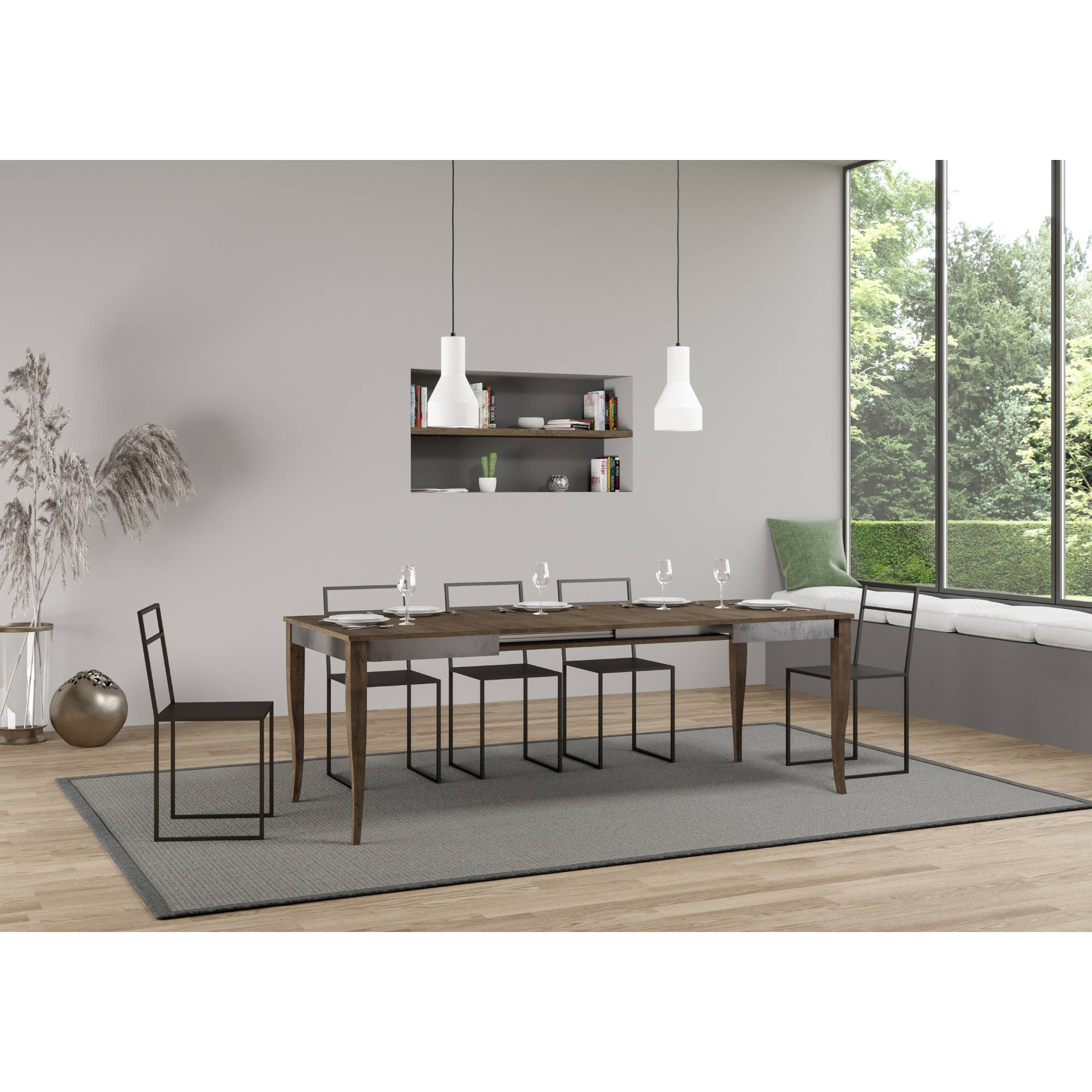 Mesa extensible 90x120/224 cm Sciabola Iron Nogal estructura Gris