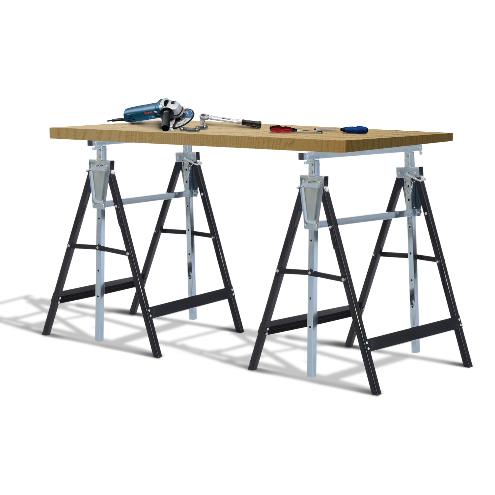 Set de 2 Caballetes Telescópicos Plegables con Altura Ajustable Caballetes de Sierra de Acero para Mesa y Trabajo de Bricolaje Carga 200 kg 68x58x80-130 cm Negro