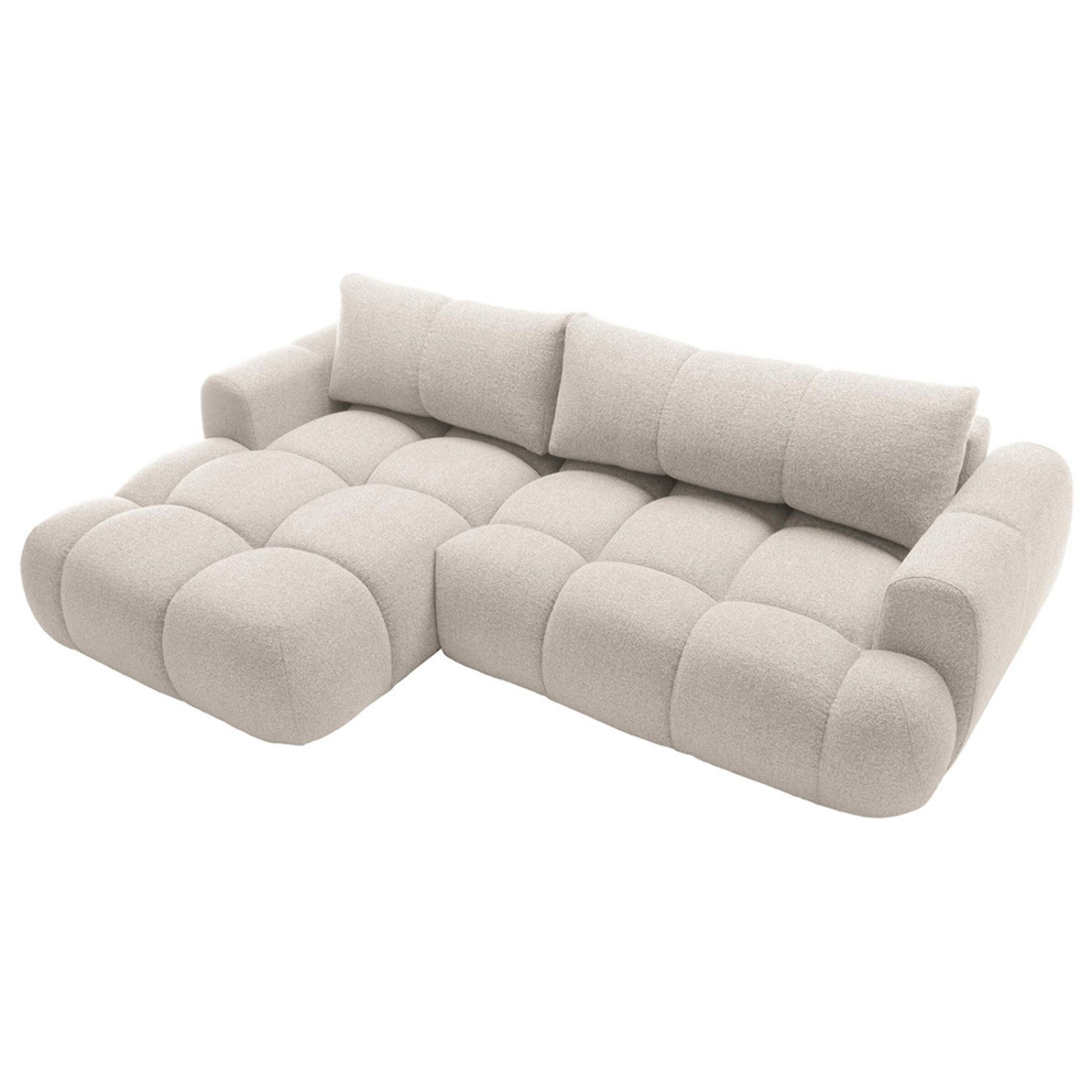 Yulin - Canapé d'angle gauche 4 places convertible avec coffre en tissu bouclette - Beige
