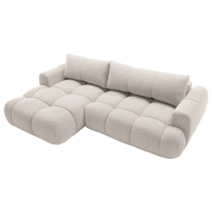 Yulin - Canapé d'angle gauche 4 places convertible avec coffre en tissu bouclette - Beige