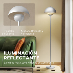 Lámpara de Pie Moderna 155 cm Lámpara de Pie para Salón con Pantalla de Cuenco Reflejando Luz Interruptor de Pie Casquillo E27 Sin Bombilla para Dormitorio Oficina Sala de Estar