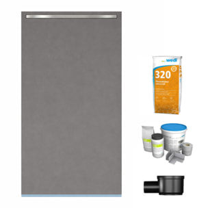 Receveur de douche à carreler 160 x 100 cm Wedi Fundo Riolito Neo + barrette de finition + bonde horizontale + kit d'étanchéité + colle 320