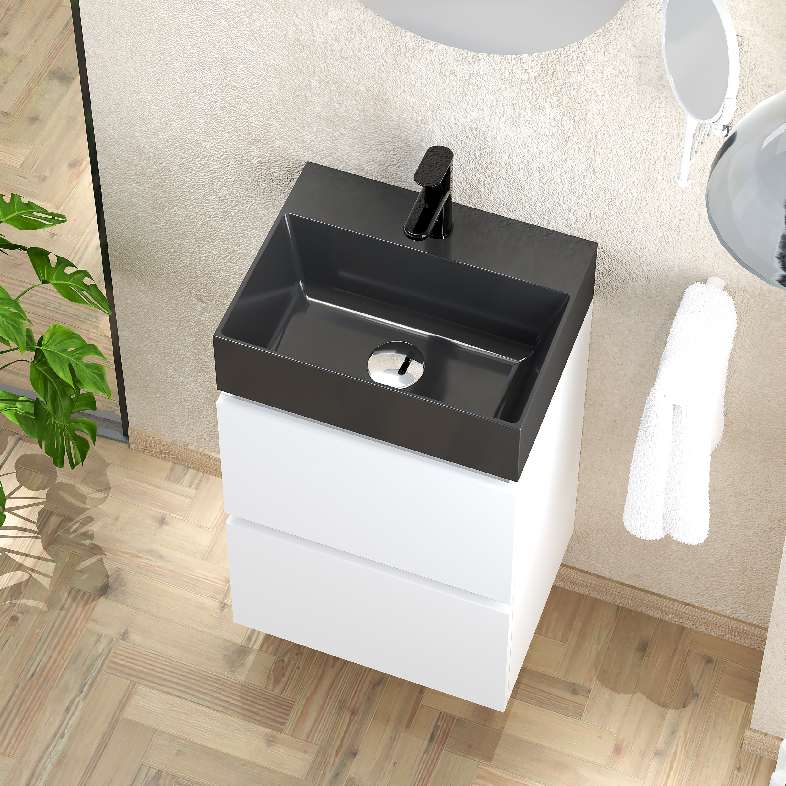 Conjunto de baño Miki Black, Alday, 45 cm, Blanco