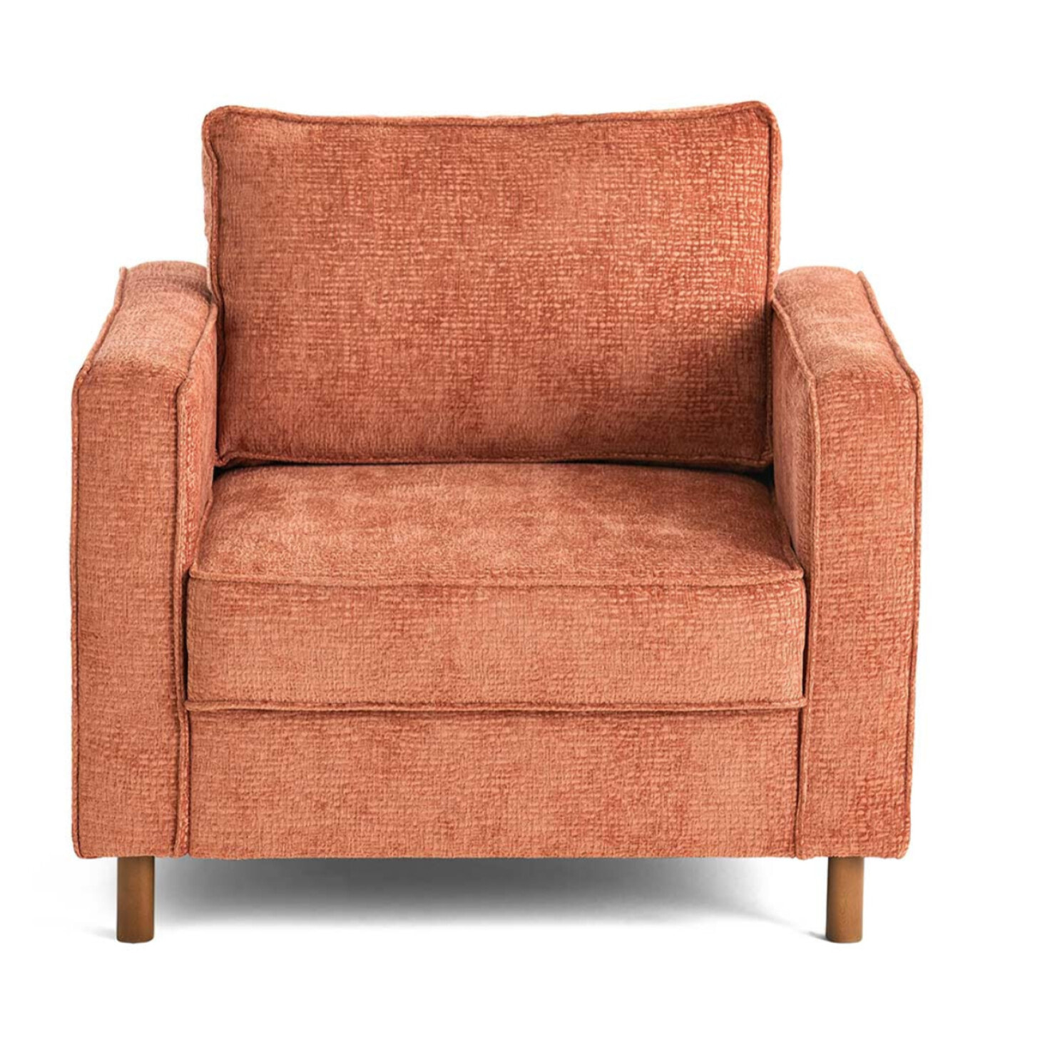 Jake - fauteuil en tissu velours relief - pieds en bois foncé - Terracotta