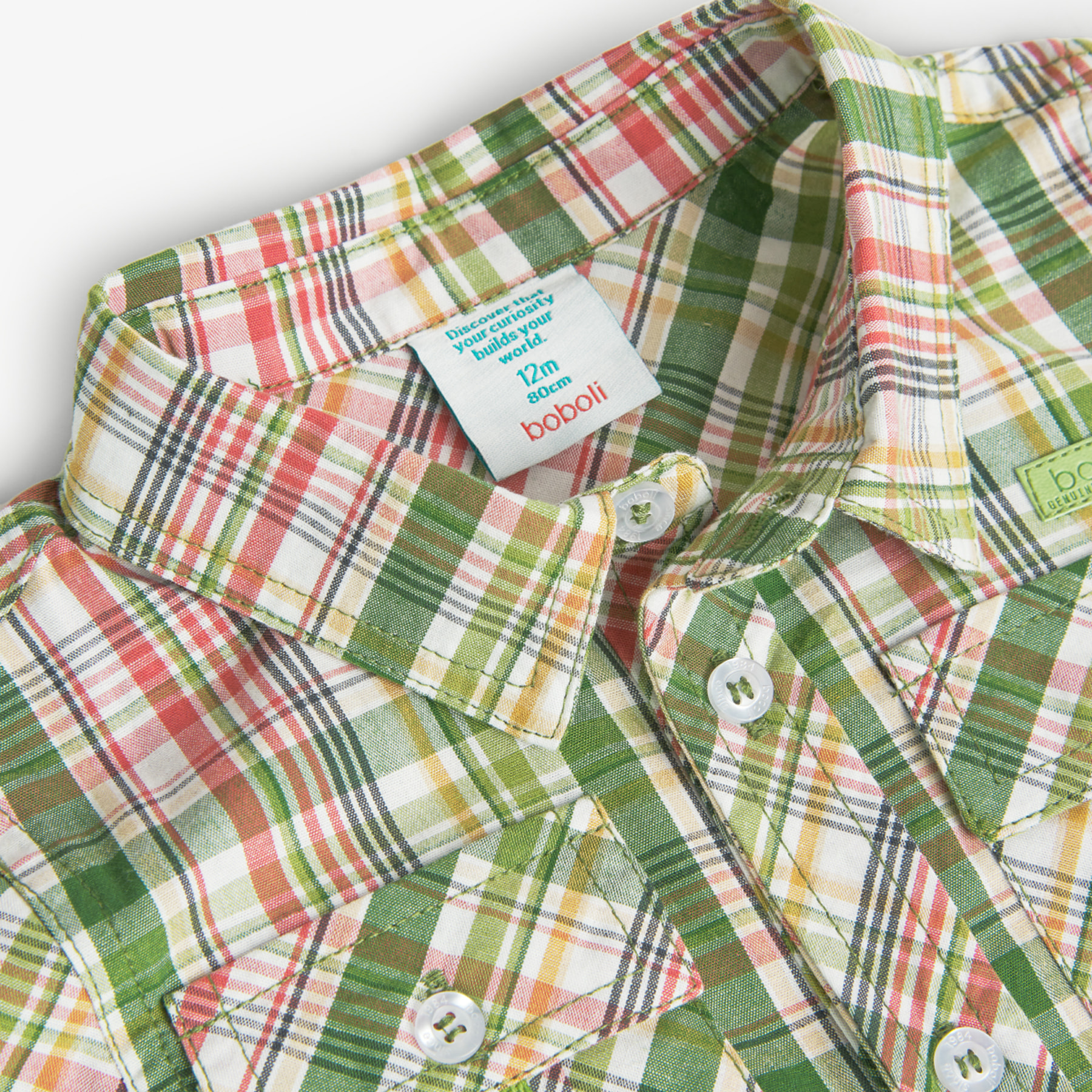 Camisa niño, popelÃ­n, estampado cuadros, verde