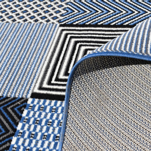 Tapis Dufi motif géométrique différentes teintes de bleu