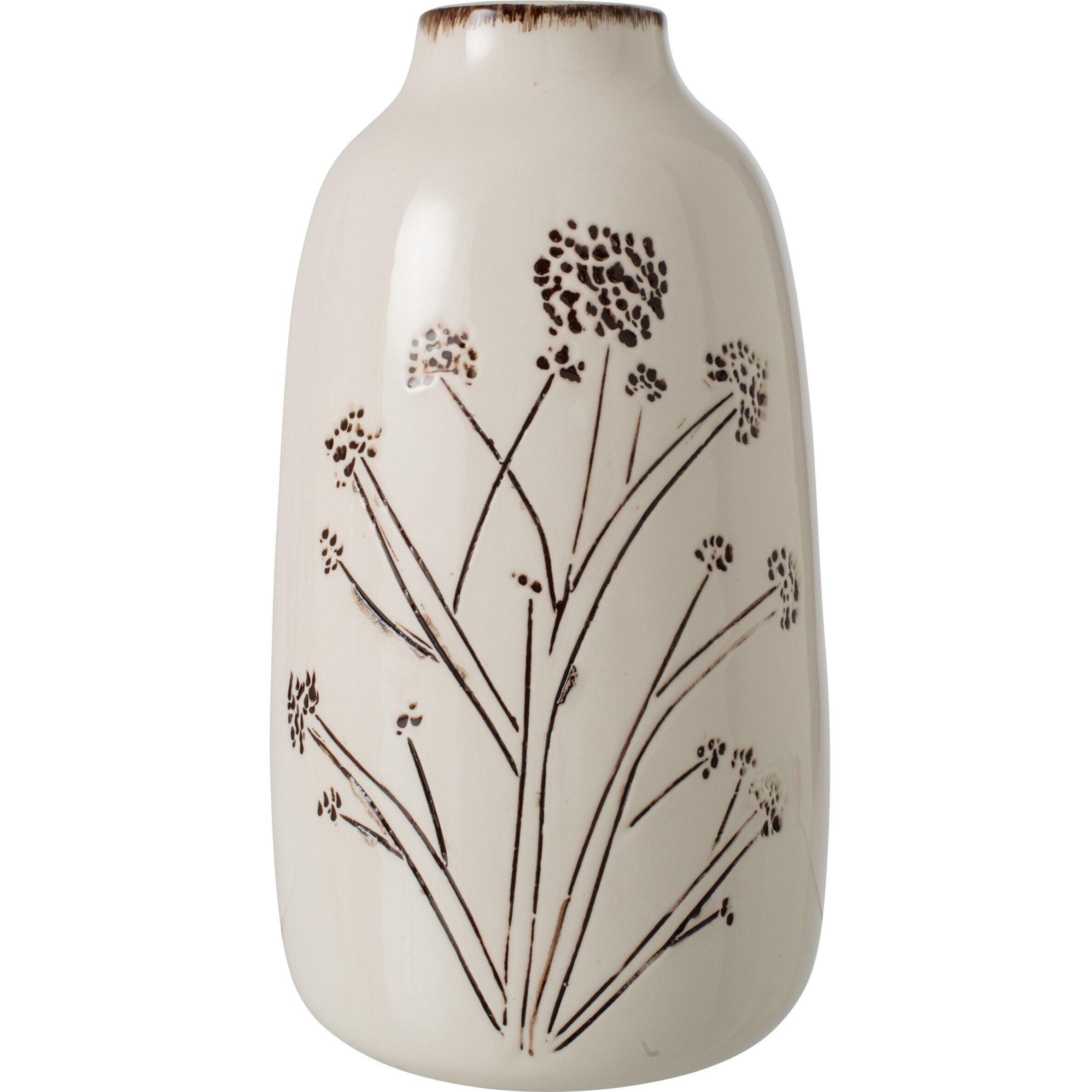 J-Line Vase fleurs - porcelaine - blanc/noir - large
