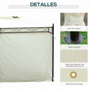 de Jardín 4x3 m, Pabellón de Jardín Gazebo con Doble Techo, 4 Cortinas, Marco de Acero, 8 Orificios de Drenaje, Anti-UV, Carpa para Exterior, Terraza, Patio, Blanco Crema