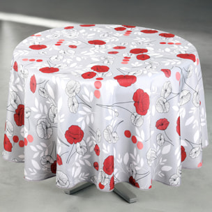 Nappe anti-tâche ronde motif coquelicots - Gris