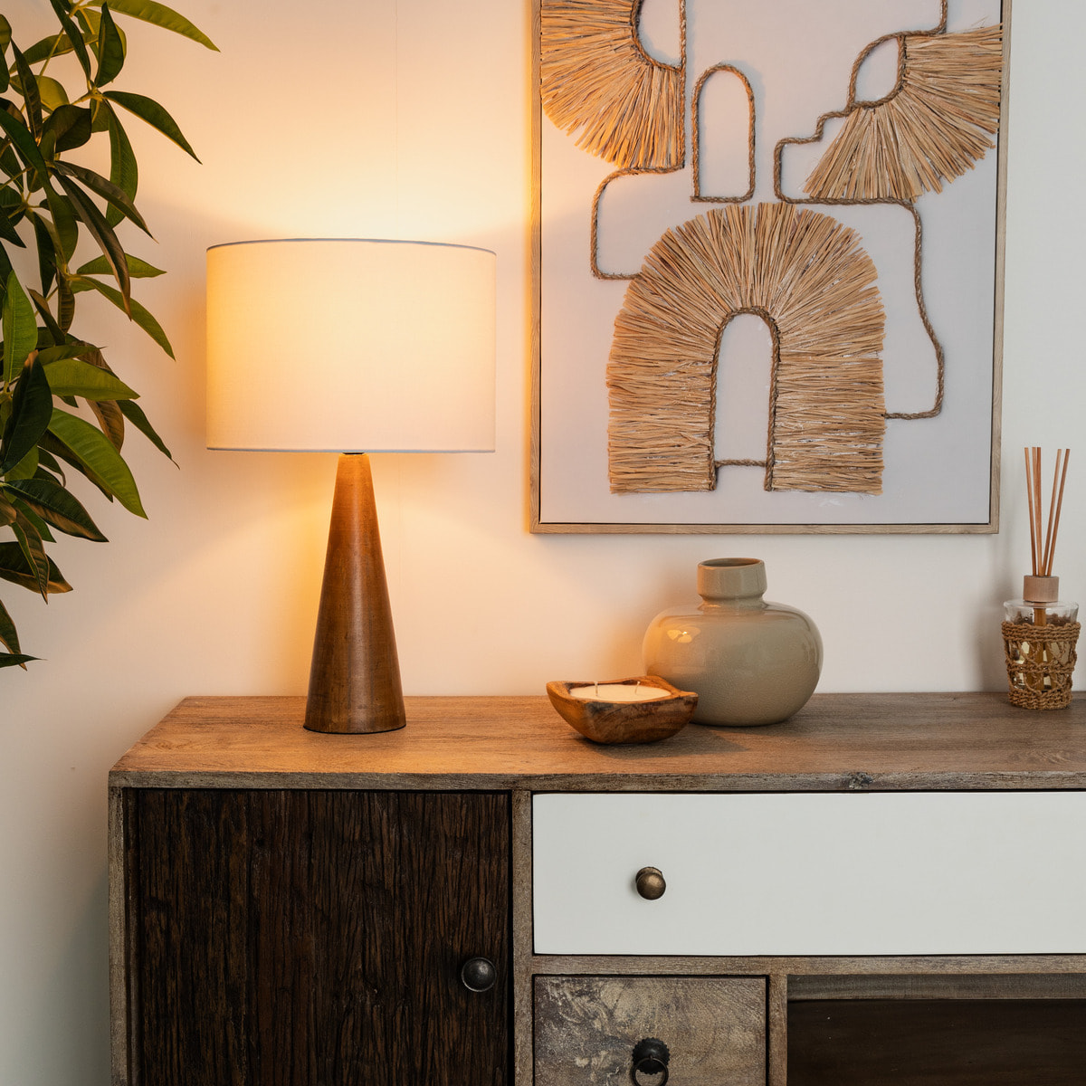 Lampe "Aina" bois blanc H46cm