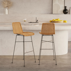 Lot de 2 chaises de bar mi-hauteur 63 cm en résine tressée marron - Mandya